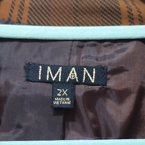 Iman: 2pc Plaid Pantsuit, Size 2X, Brunt Orange, Brown, Black - Picture 12 of 13